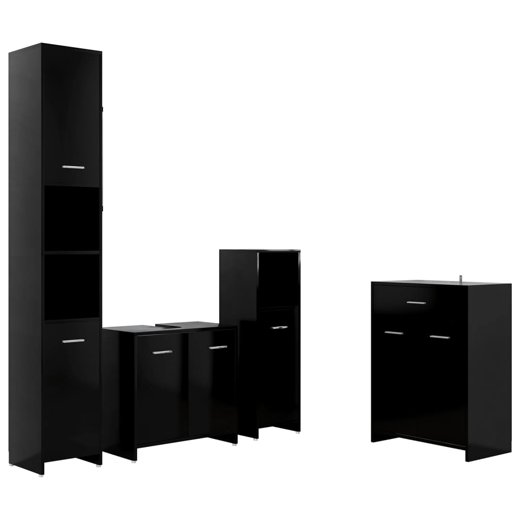 Set mobilier de baie, 4 piese, negru