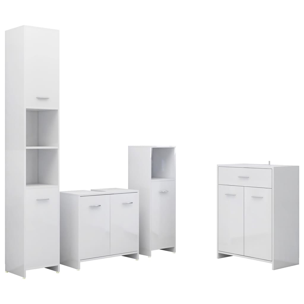 Set mobilier de baie, 4 piese, alb extralucios