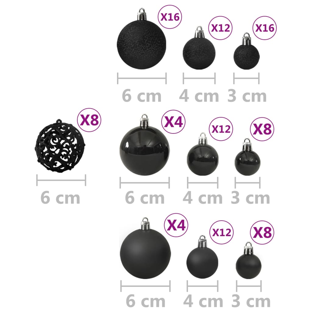 Set globuri de Crăciun, 100 piese, negru