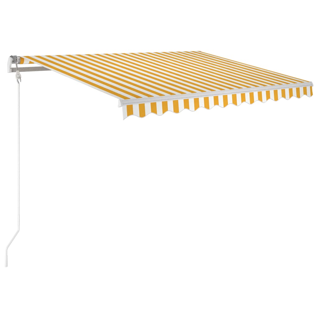 Copertină automată cu senzor vânt & LED, galben/alb, 350x250 cm