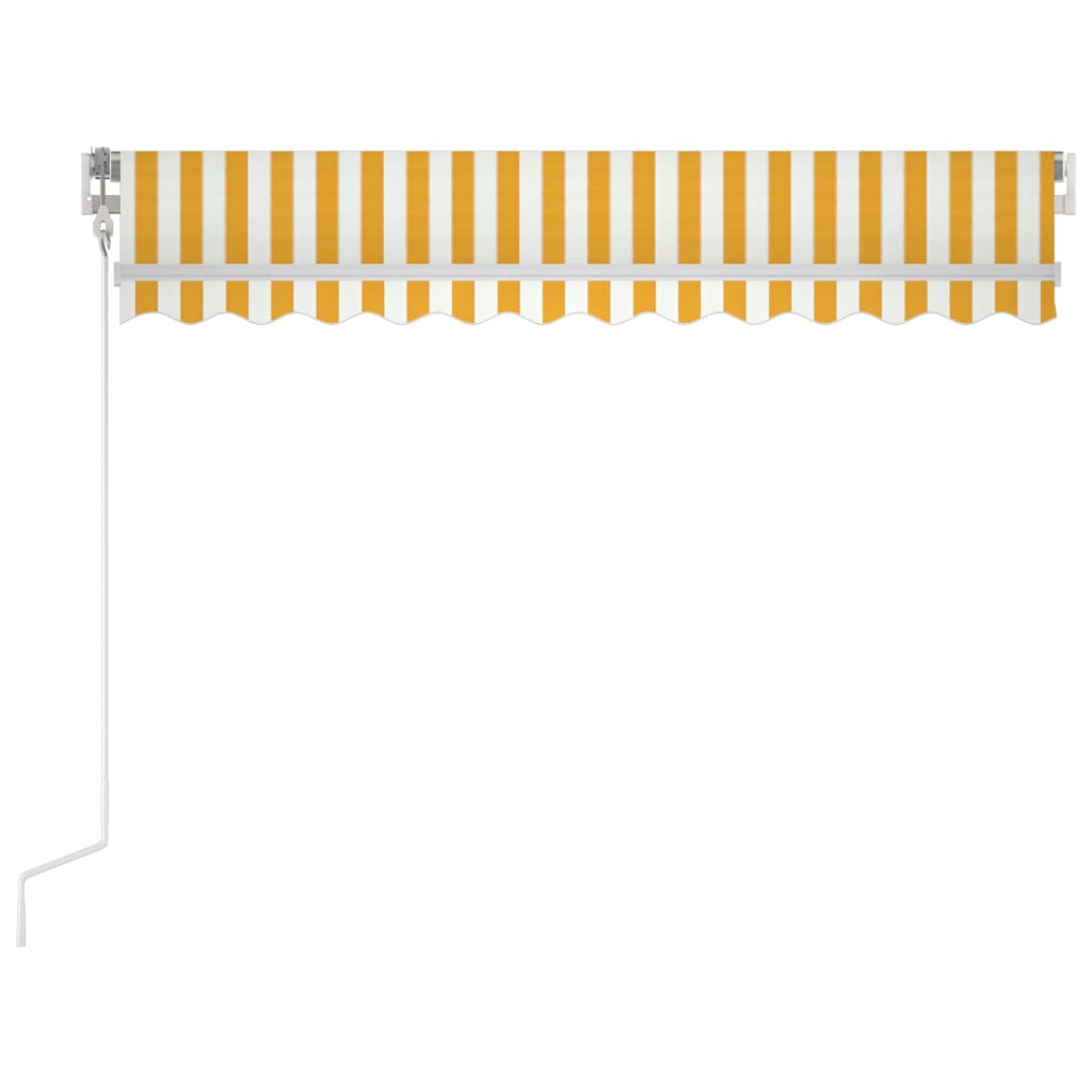 Copertină automată cu senzor vânt & LED, galben/alb, 350x250 cm