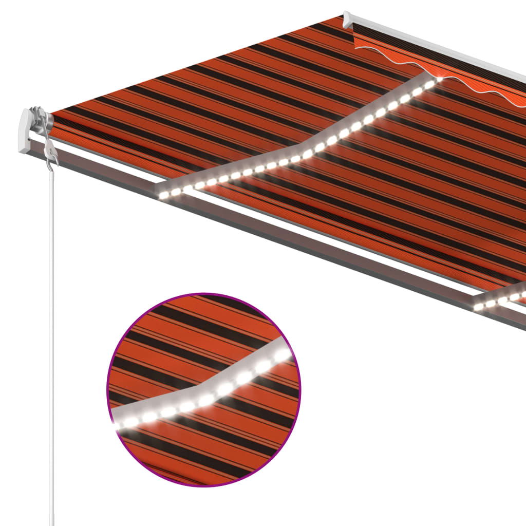 Copertină automată senzor vânt&LED, portocaliu/maro, 350x250 cm