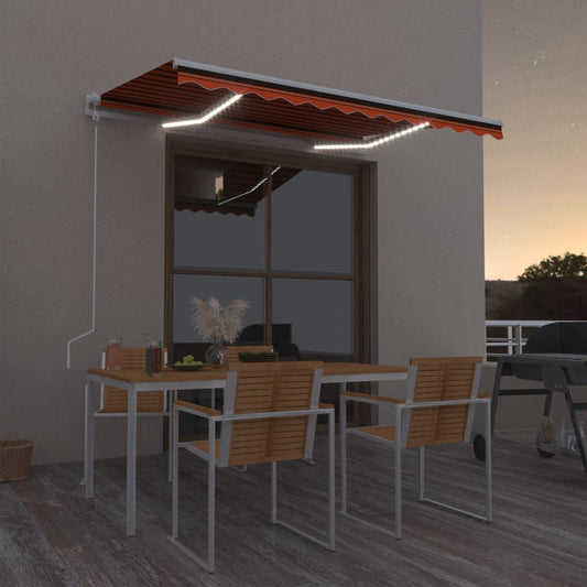 Copertină automată senzor vânt&LED, portocaliu/maro, 350x250 cm