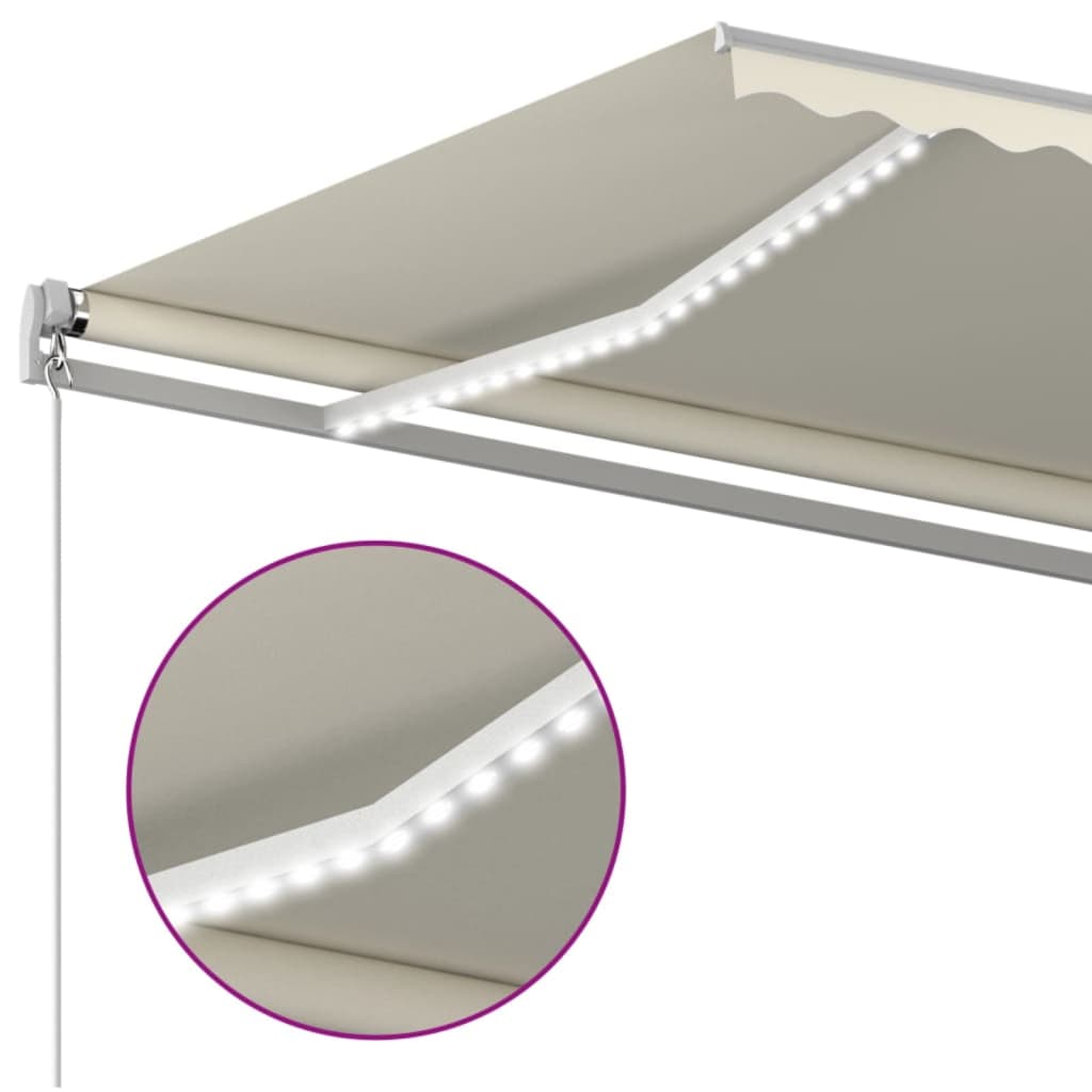 Copertină retractabilă manual cu LED, crem, 400x300 cm