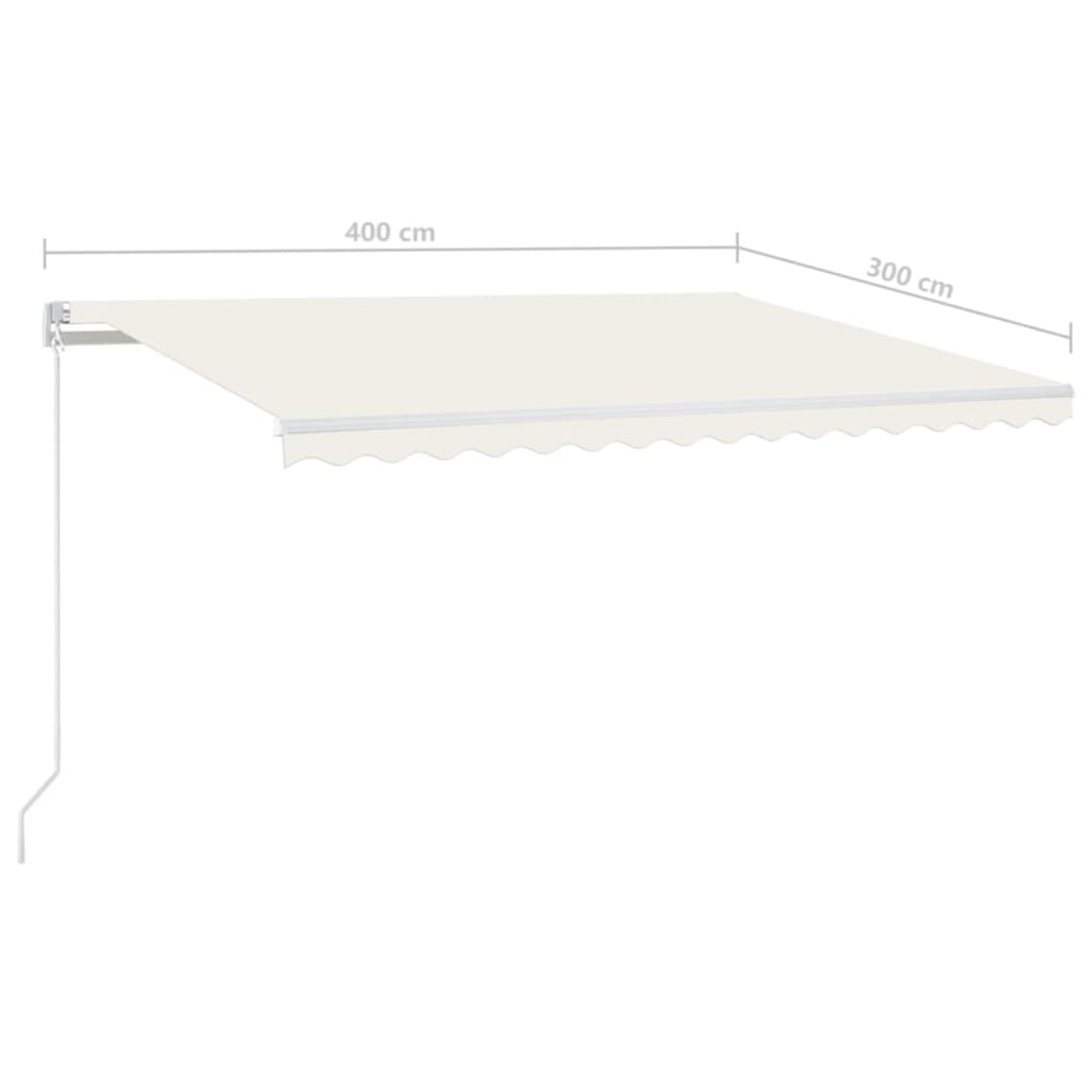 Copertină retractabilă manual cu LED, crem, 400x300 cm