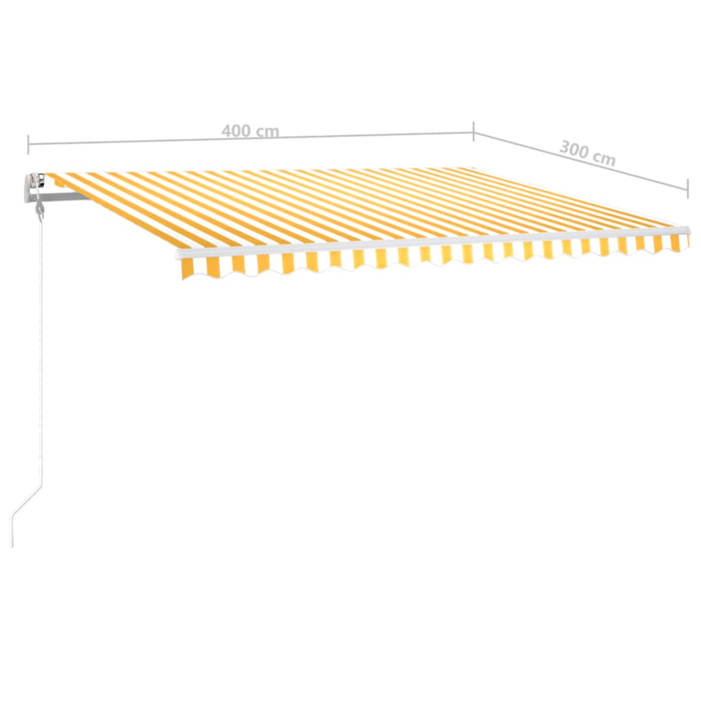 Copertină automată cu senzor vânt & LED, galben&alb, 400x300 cm