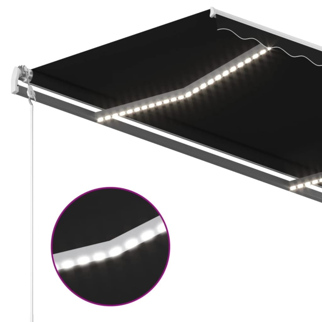 Copertină automată cu senzor vânt & LED, antracit, 450x300 cm