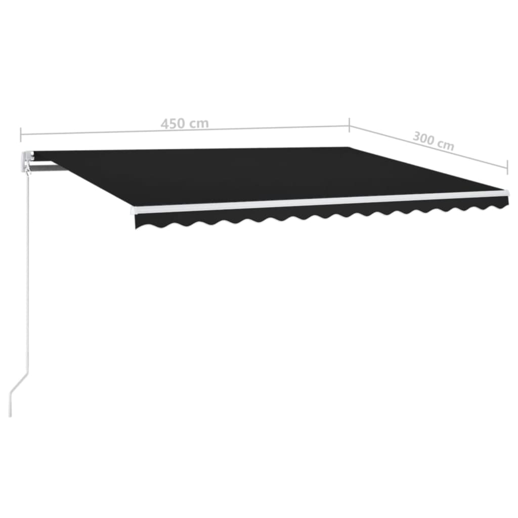 Copertină automată cu senzor vânt & LED, antracit, 450x300 cm