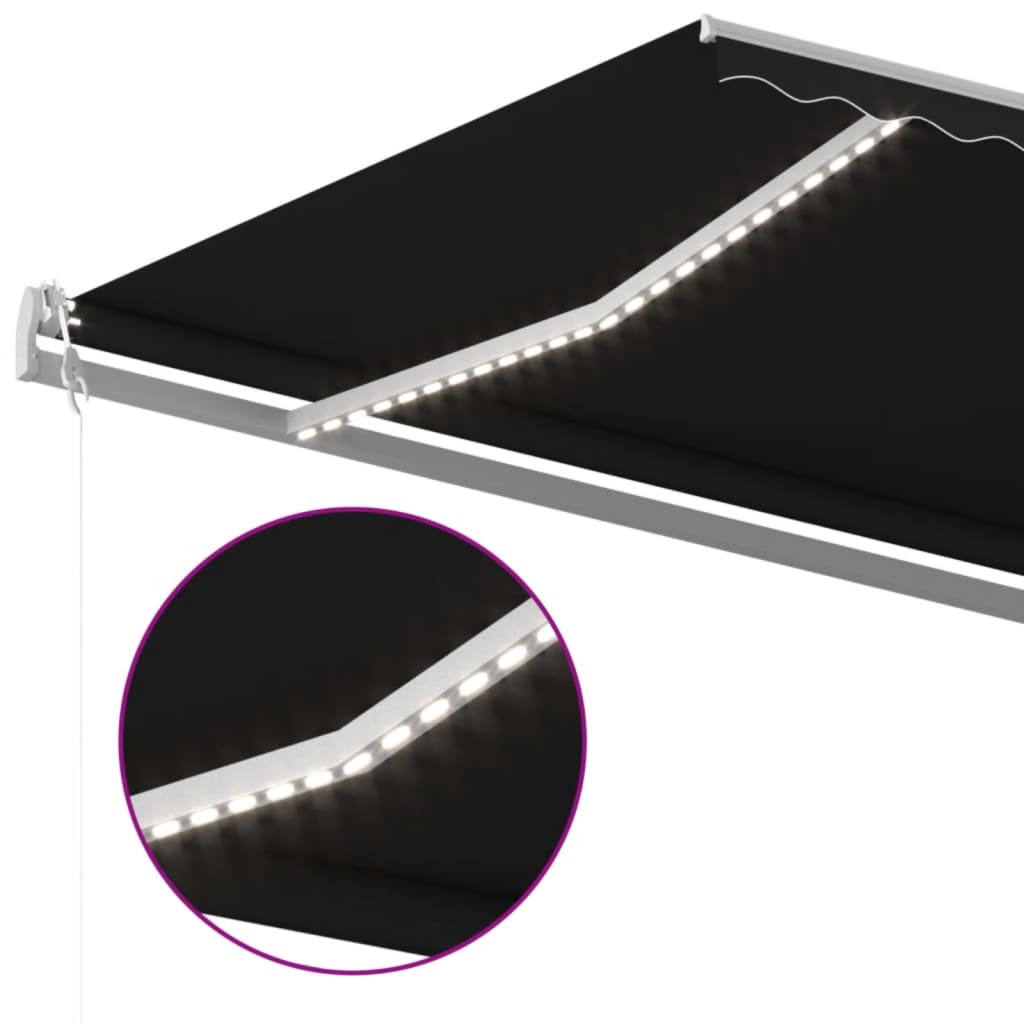 Copertină automată cu senzor vânt & LED, antracit, 500x300 cm