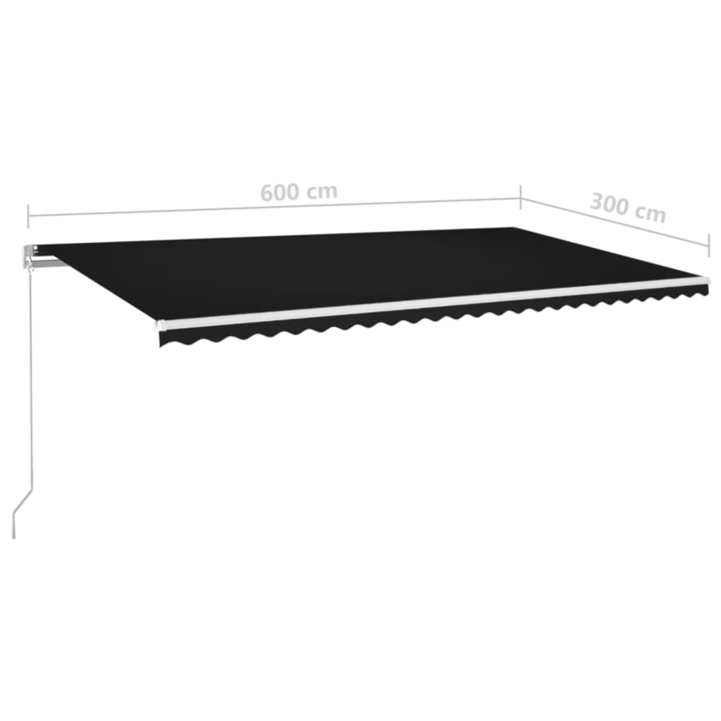 Copertină retractabilă manual cu LED, antracit, 600x300 cm