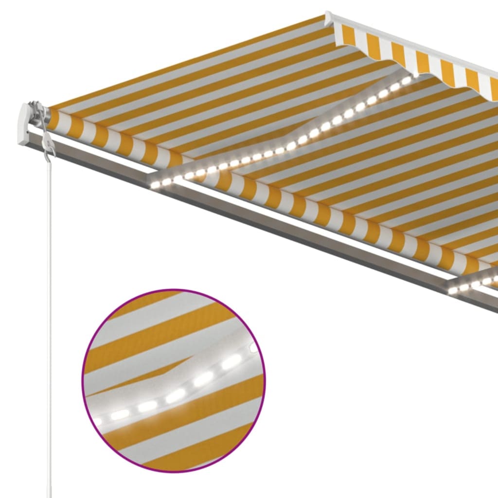 Copertină automată cu LED&senzor vânt, galben/alb, 450x350 cm