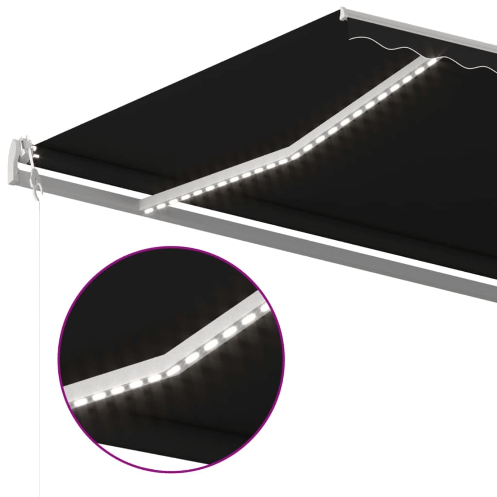 Copertină automată cu LED & senzor vânt, antracit, 500x350 cm