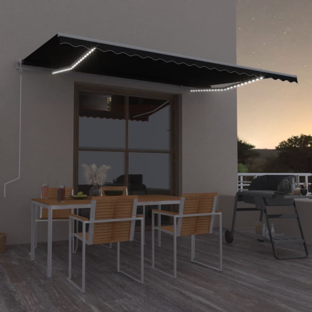 Copertină automată cu LED & senzor vânt, antracit, 500x350 cm