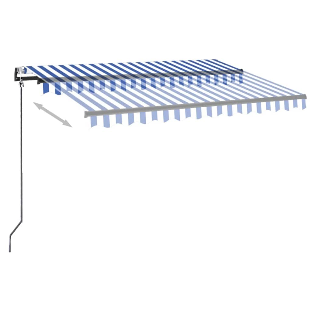 Copertină cu senzor vânt & LED, albastru și alb, 300x250 cm
