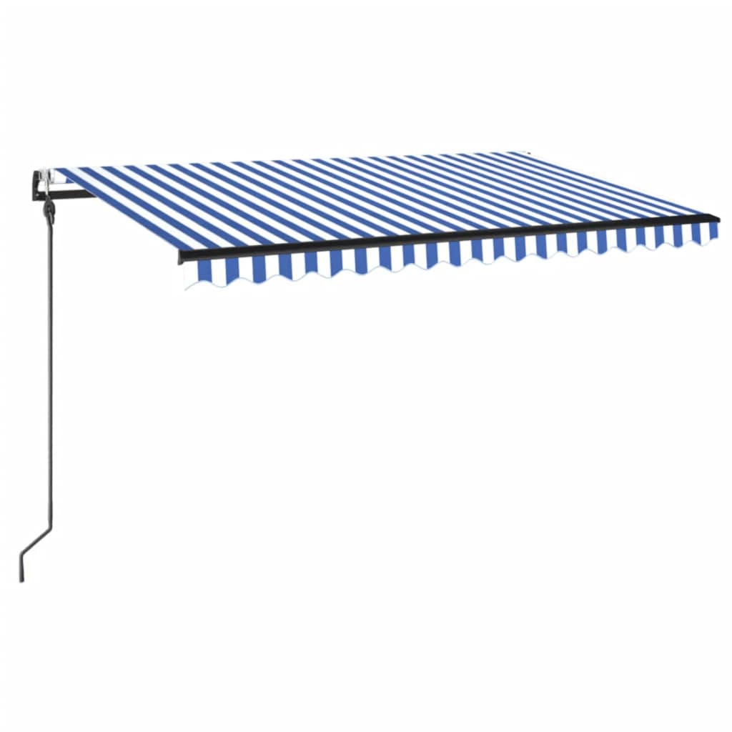 Copertină automată cu senzor vânt&LED, albastru/alb, 400x300 cm