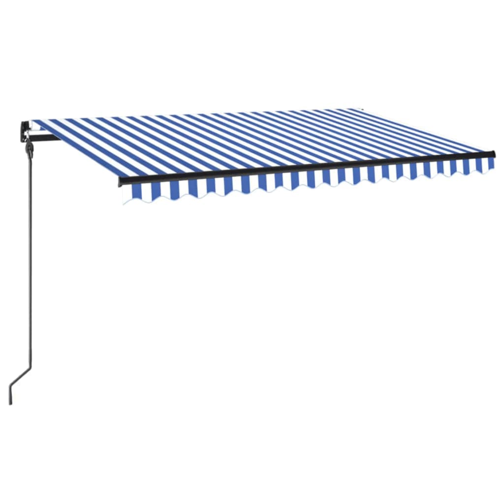 Copertină retractabilă manual LED, albastru și alb, 450x300 cm