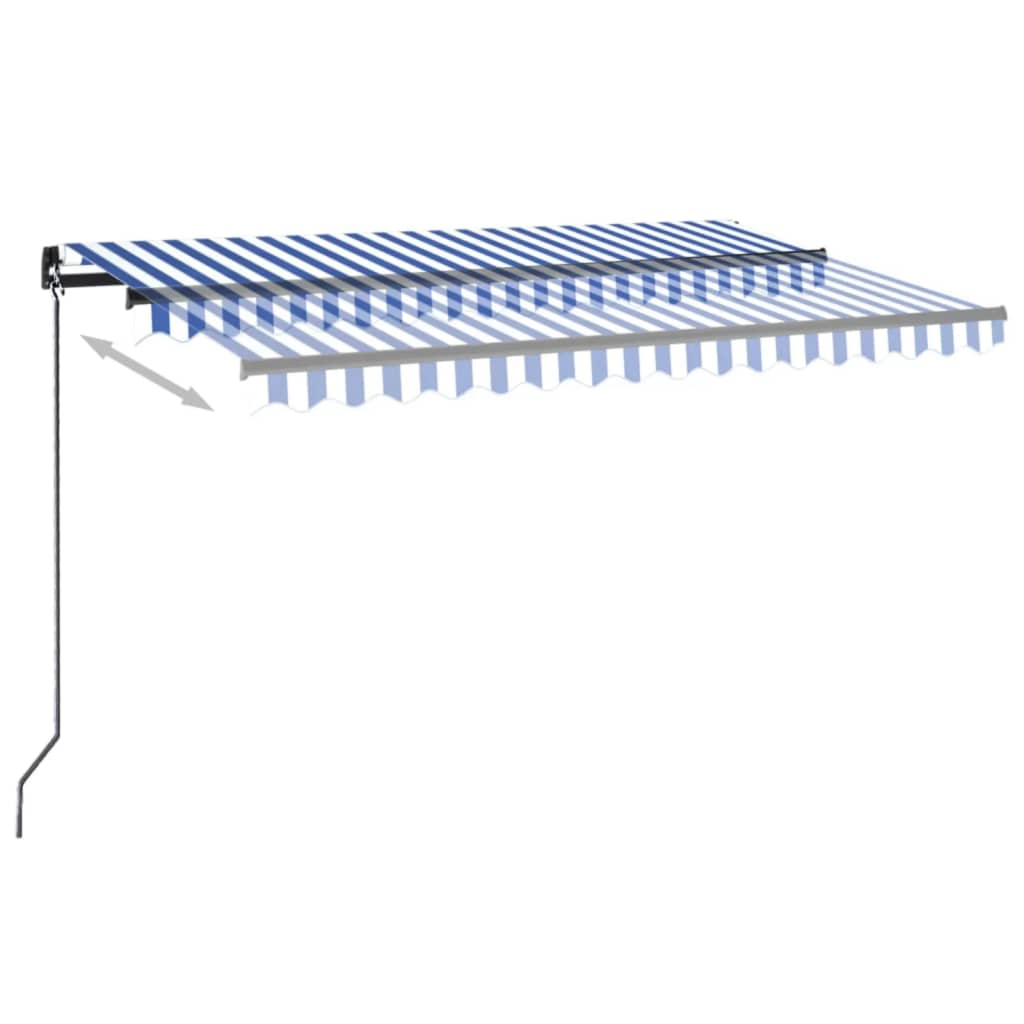Copertină retractabilă manual LED, albastru și alb, 450x300 cm