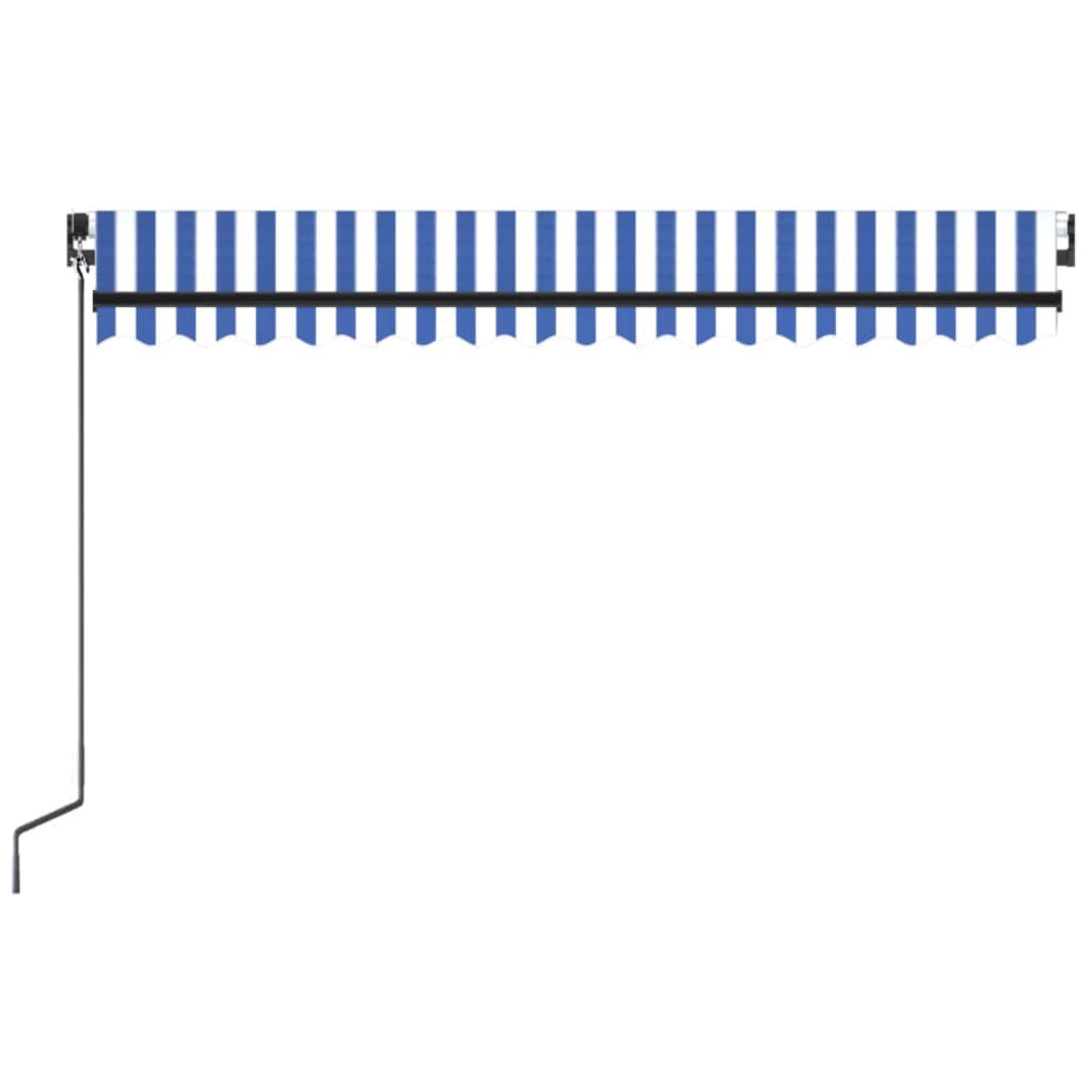 Copertină retractabilă manual LED, albastru și alb, 450x300 cm