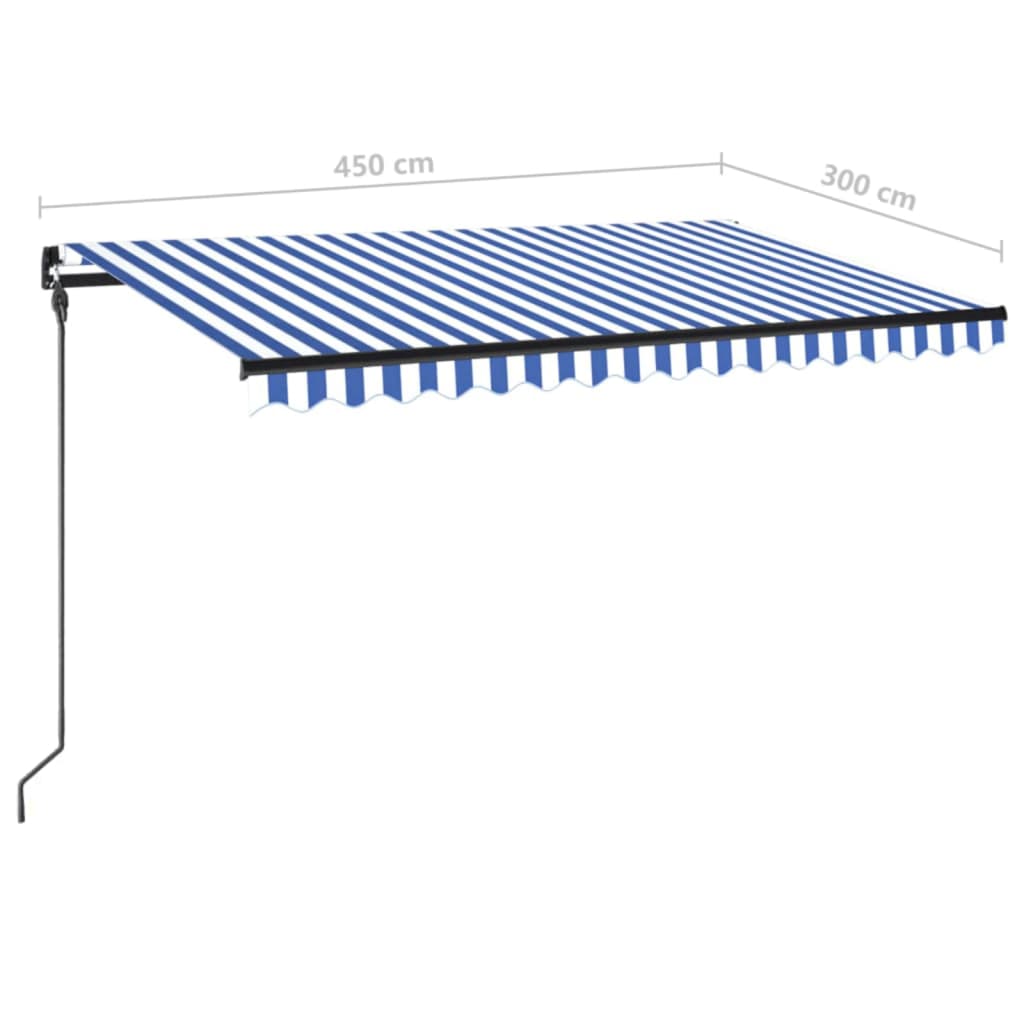 Copertină retractabilă manual LED, albastru și alb, 450x300 cm