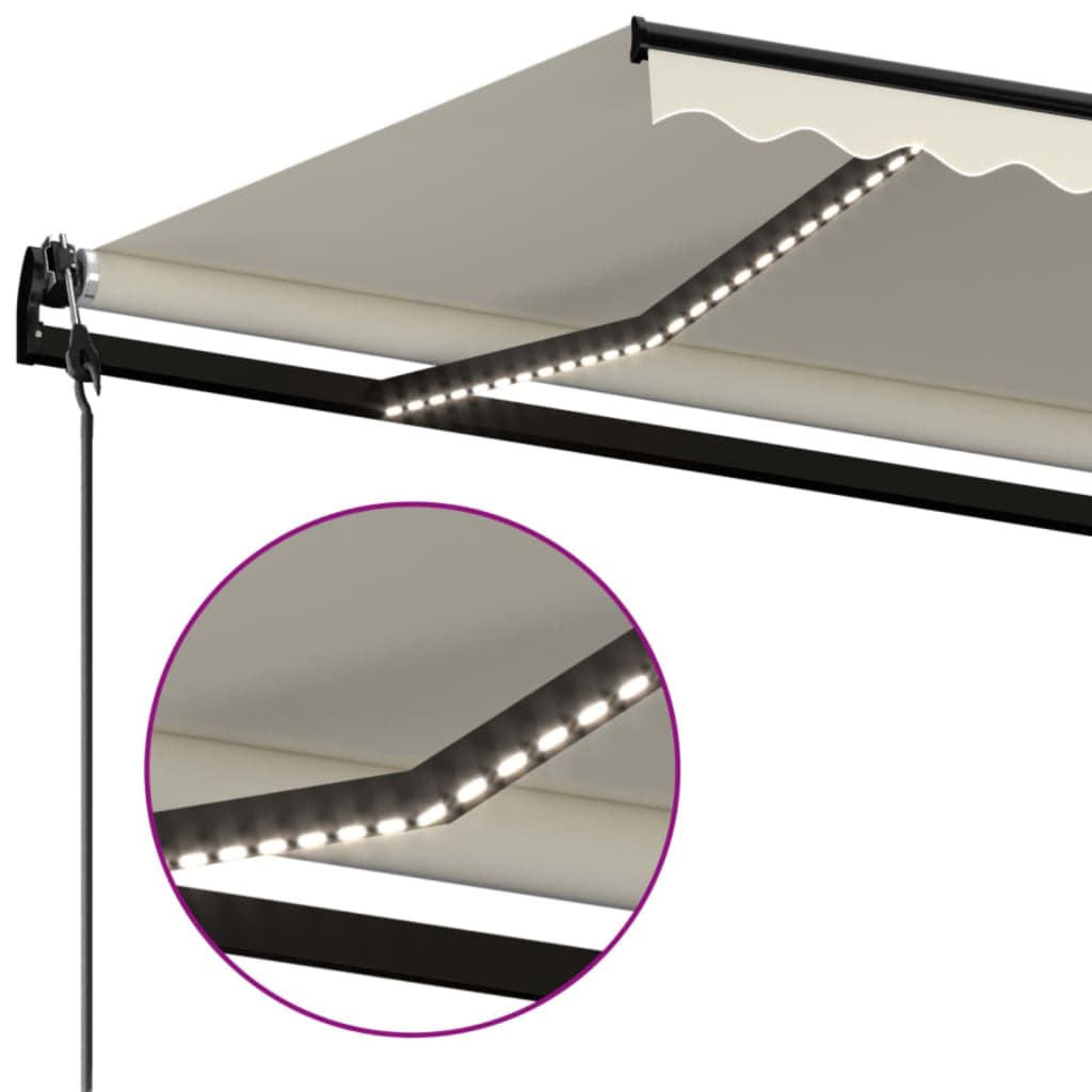 Copertină automată cu senzor vânt & LED, crem, 450x300 cm