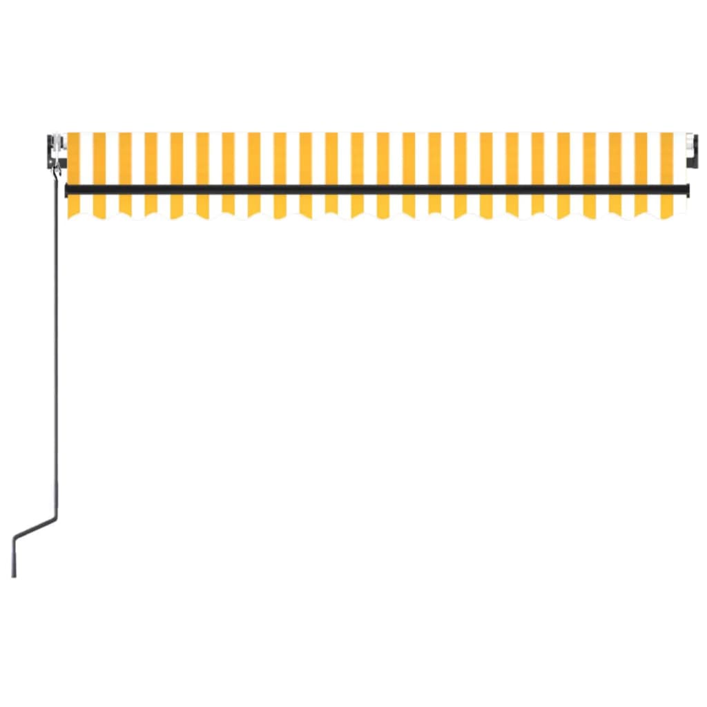 Copertină automată cu senzor vânt&LED, galben&alb, 450x300 cm