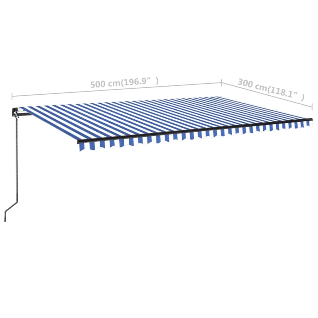 Copertină retractabilă manual cu LED, albastru & alb 500x300 cm
