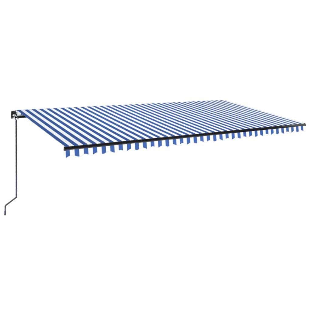 Copertină retractabilă manual cu LED albastru și alb 600x300 cm