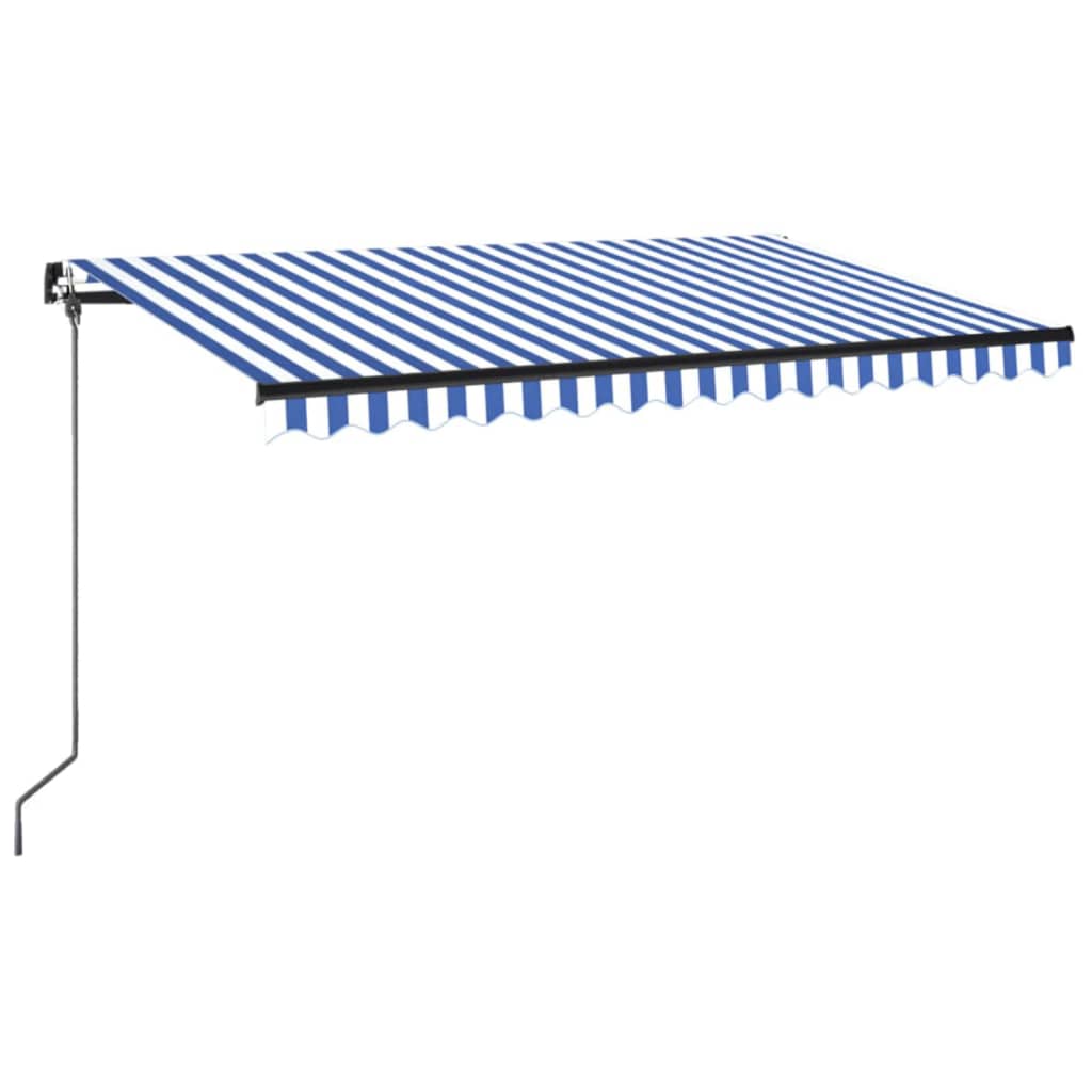 Copertină retractabilă manual cu LED, albastru/alb, 400x350 cm