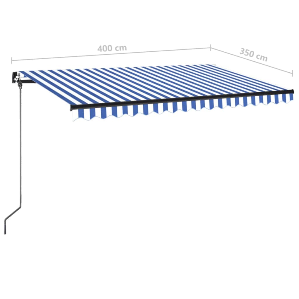 Copertină retractabilă manual cu LED, albastru/alb, 400x350 cm