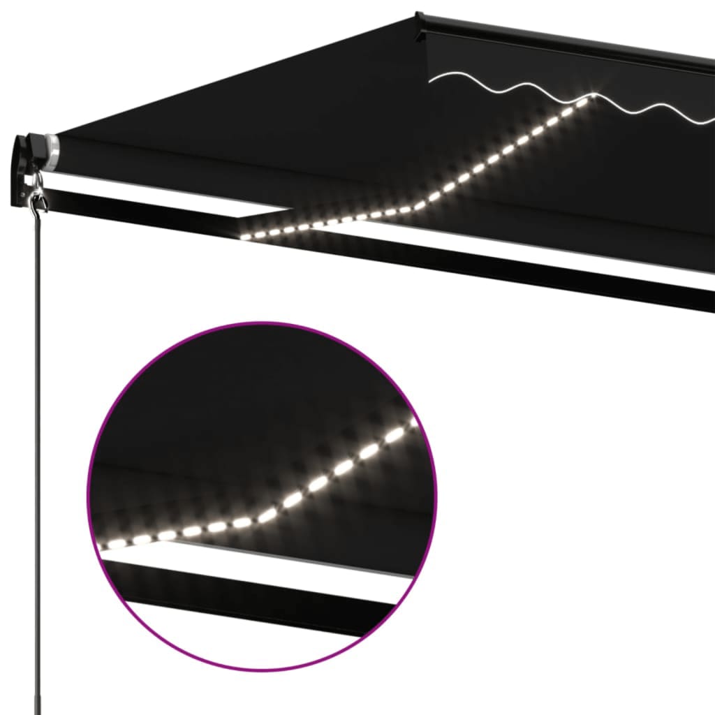 Copertină manuală retractabilă, cu LED, antracit, 450x350 cm