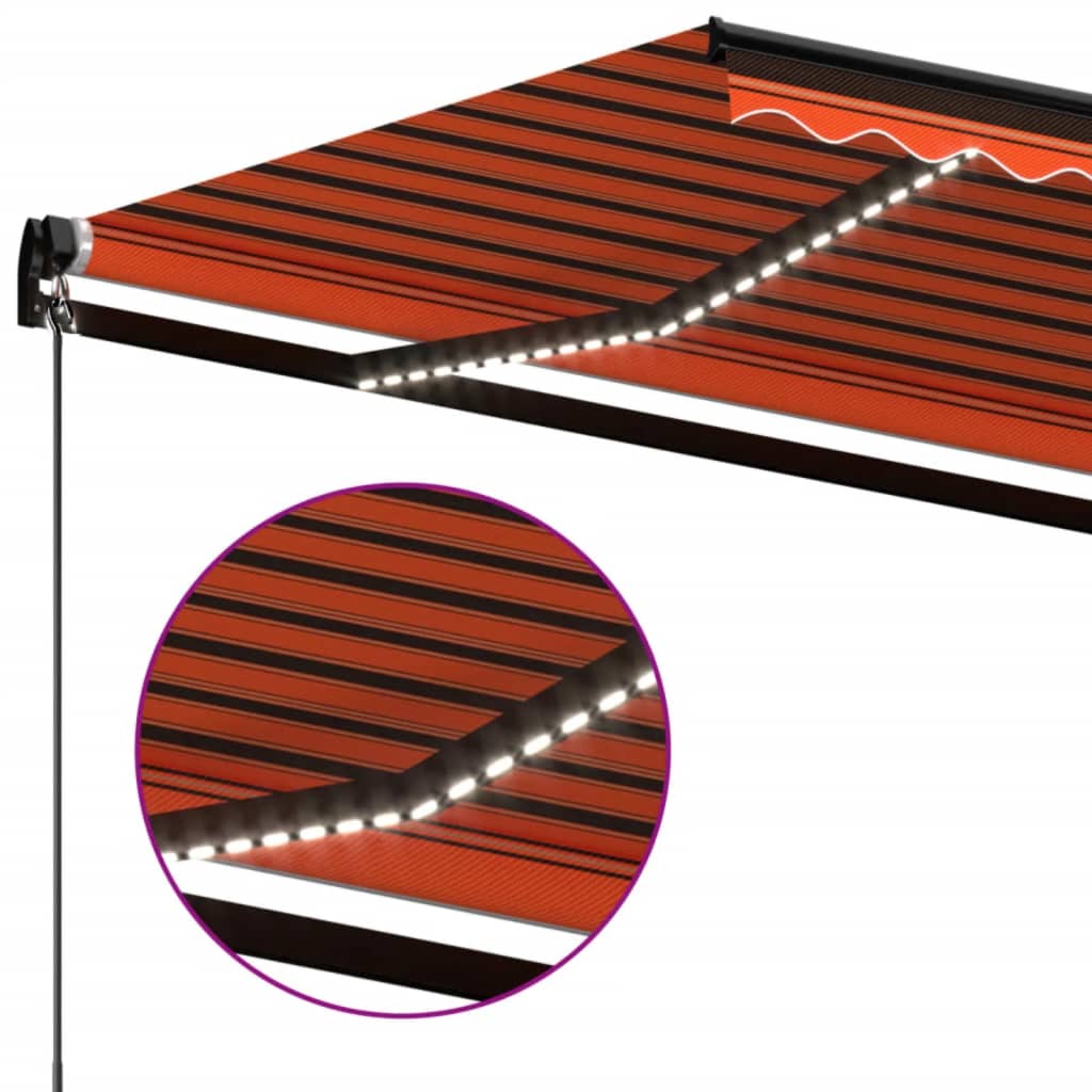 Copertină retractabilă manual, LED, portocaliu/ maro 450x350 cm