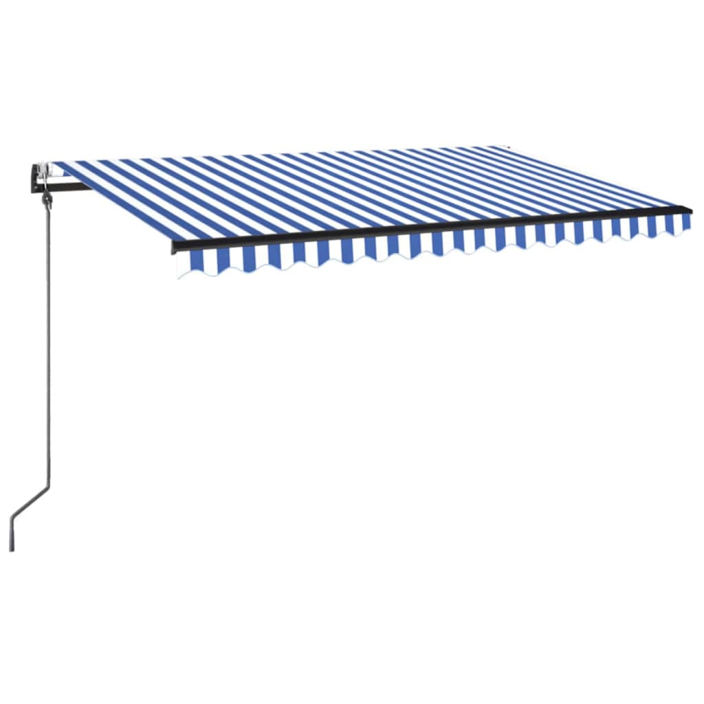 Copertină automată cu LED&senzor vânt, albastru/alb, 450x350 cm
