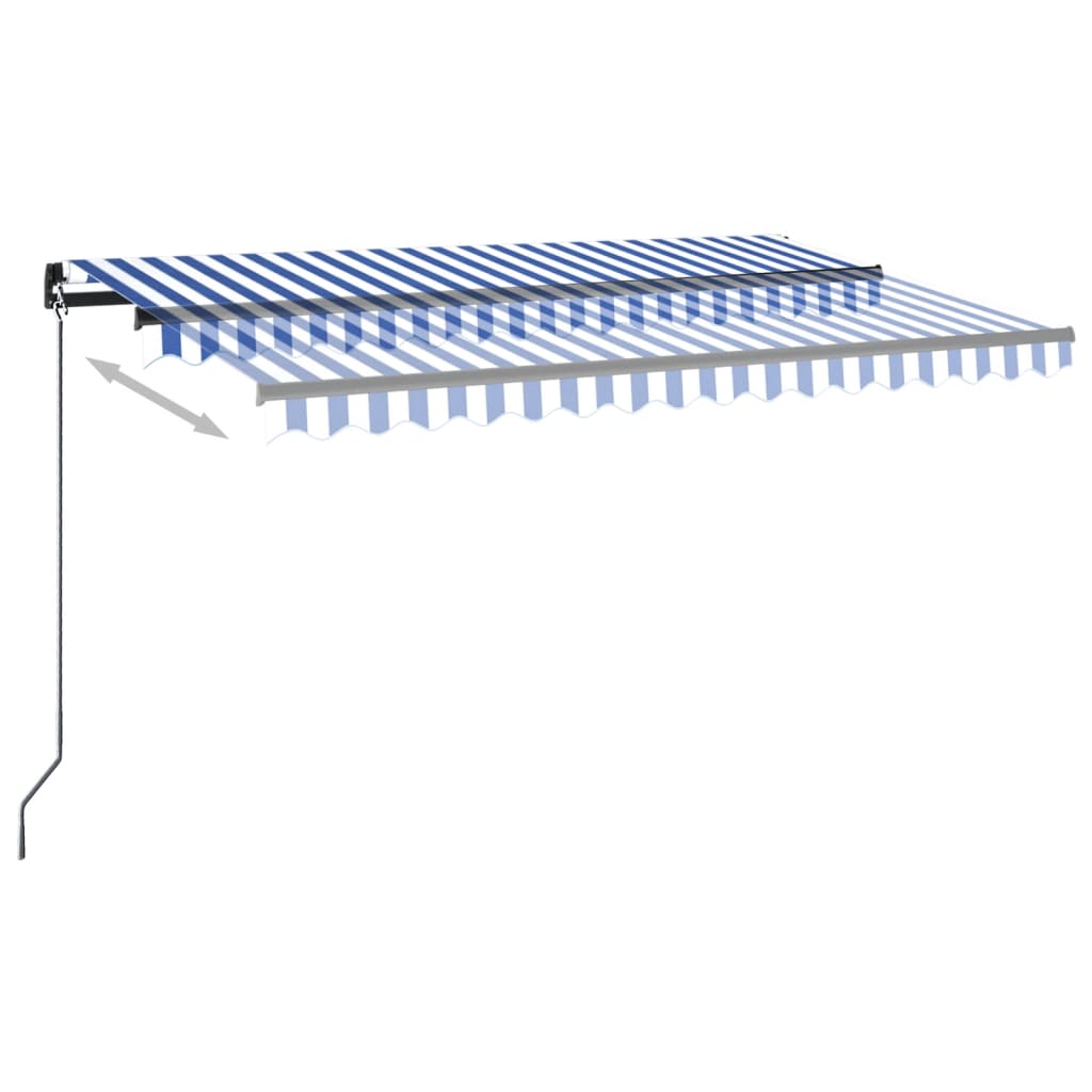 Copertină automată cu LED&senzor vânt, albastru/alb, 450x350 cm