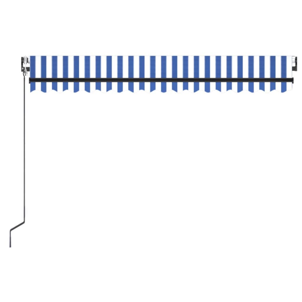 Copertină automată cu LED&senzor vânt, albastru/alb, 450x350 cm