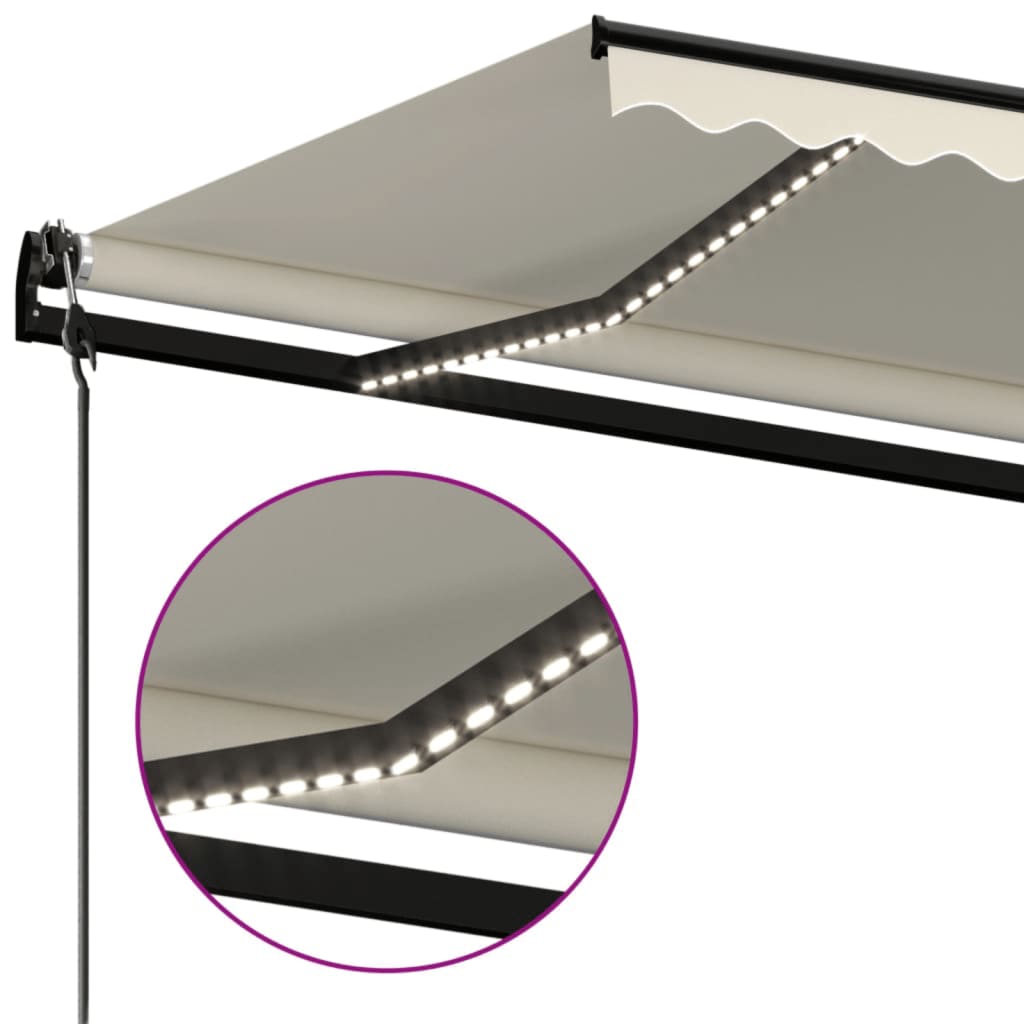 Copertină automată cu LED & senzor vânt, crem, 450x350 cm