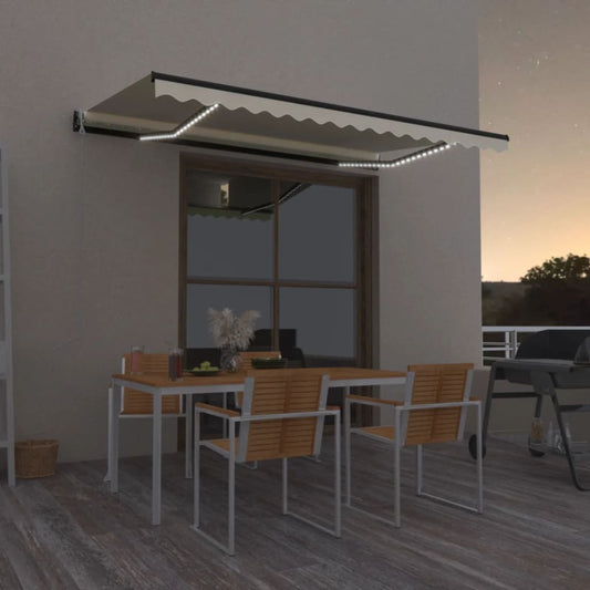 Copertină automată cu LED & senzor vânt, crem, 450x350 cm