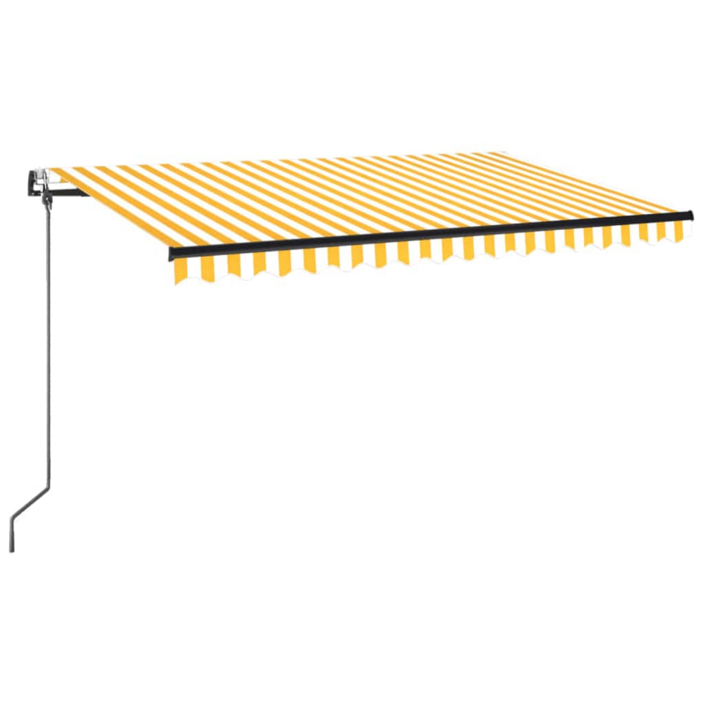 Copertină automată cu LED&senzor vânt, galben&alb, 450x350 cm