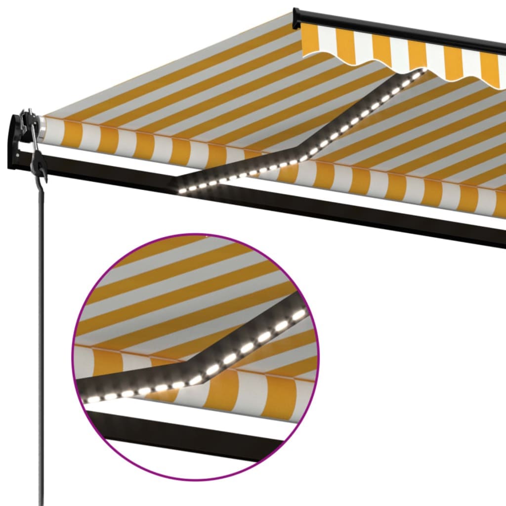 Copertină automată cu LED&senzor vânt, galben&alb, 450x350 cm