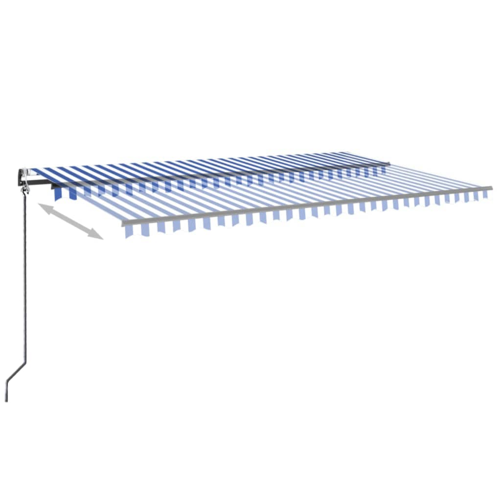 Copertină retractabilă automat, albastru și alb, 500x350 cm