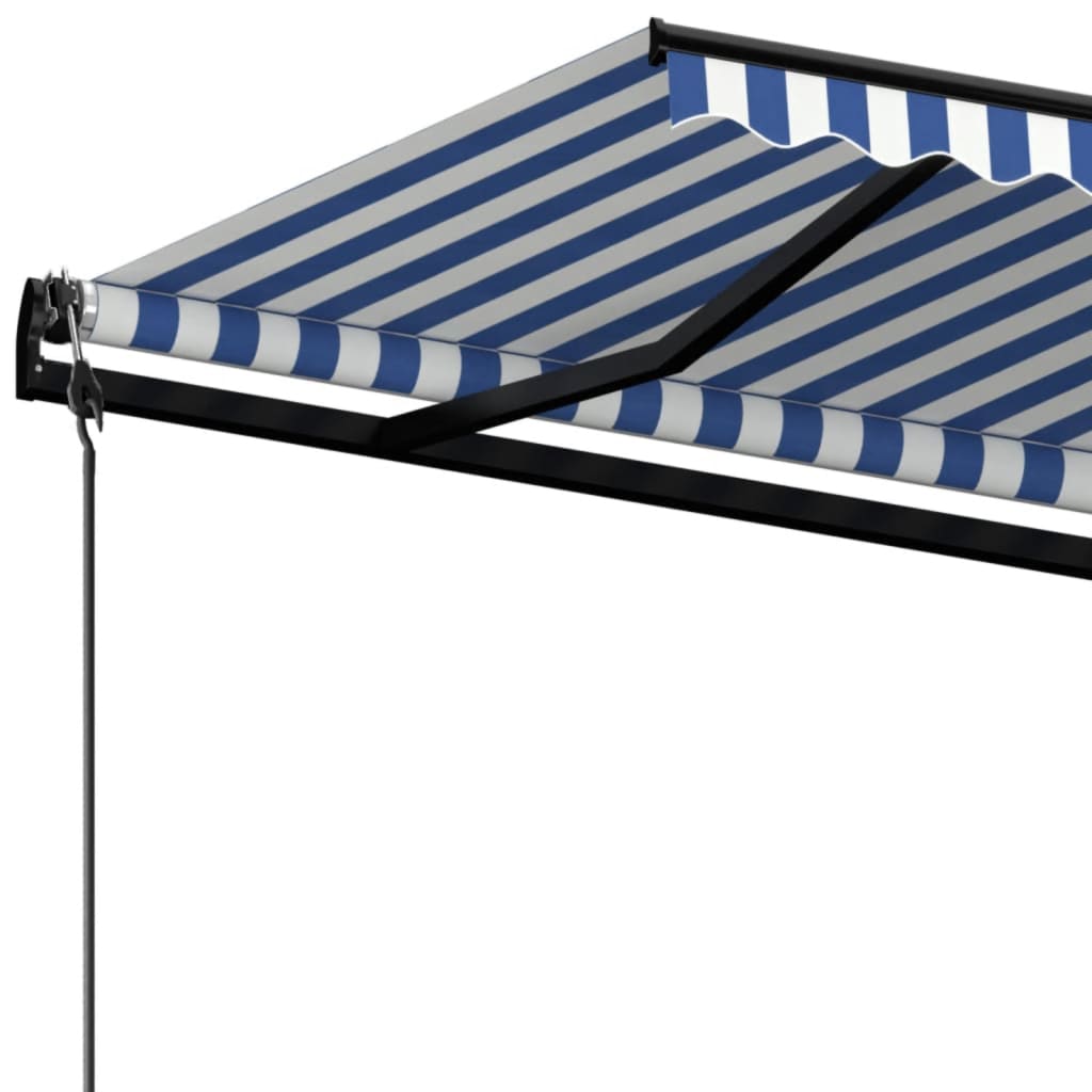 Copertină retractabilă automat, albastru și alb, 500x350 cm