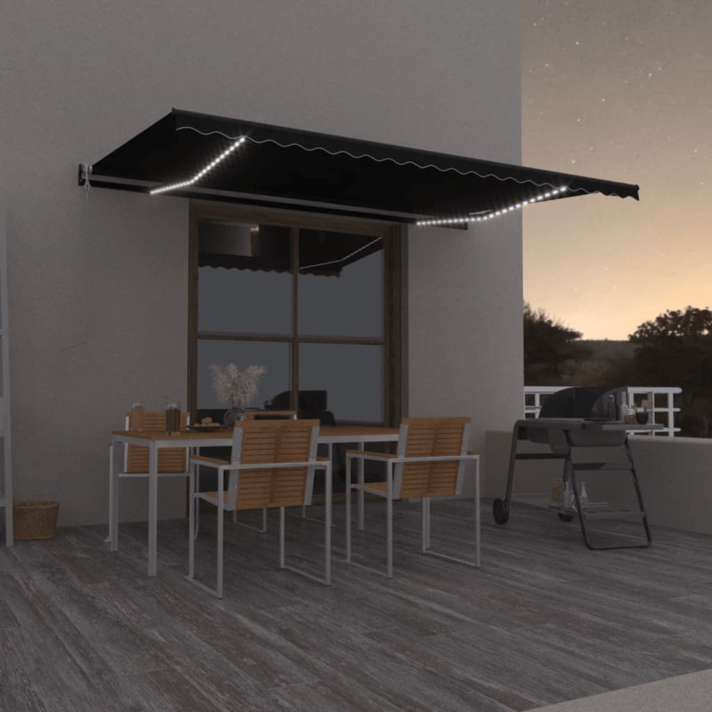 Copertină automată cu LED & senzor vânt, antracit, 500x350 cm