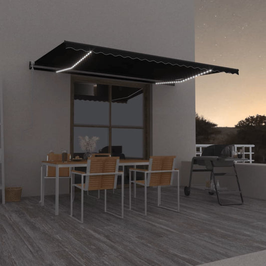 Copertină automată cu LED & senzor vânt, antracit, 500x350 cm