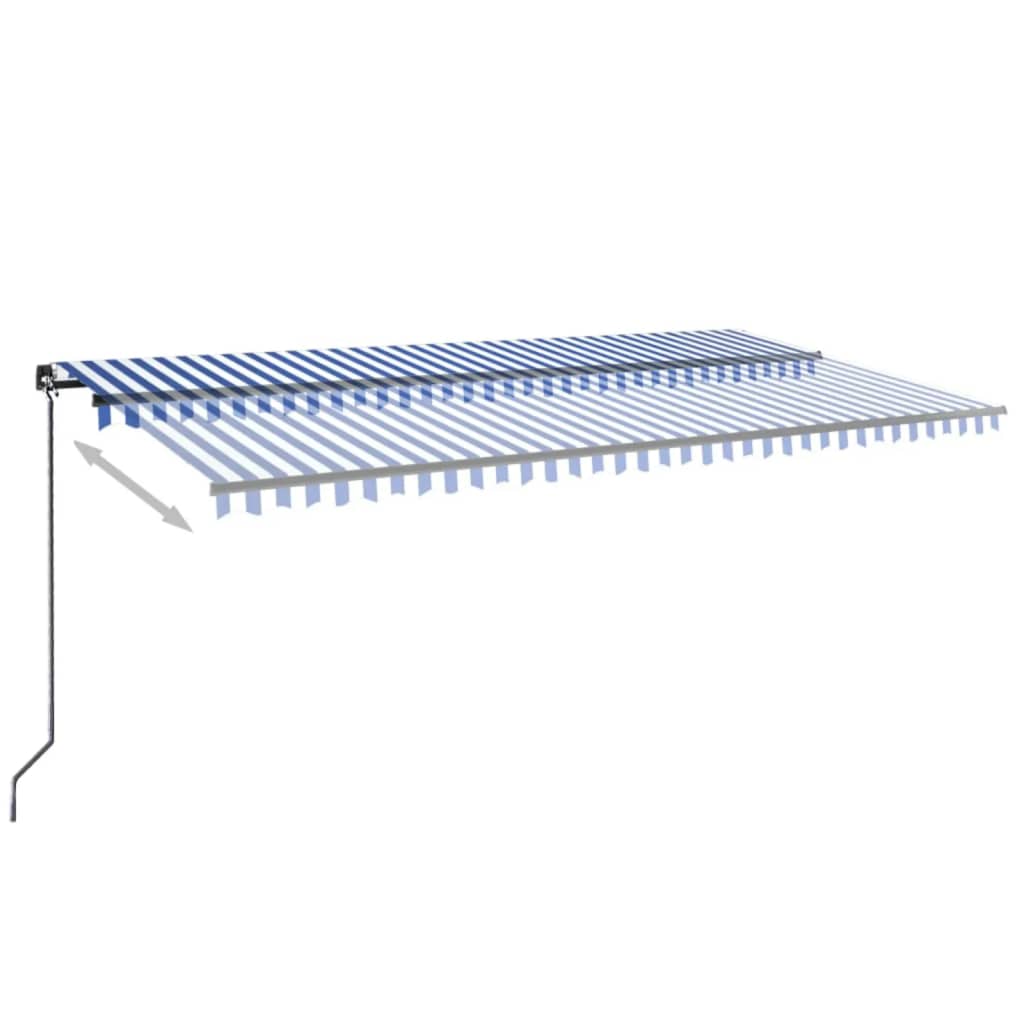 Copertină retractabilă manual, albastru și alb, 600x350 cm