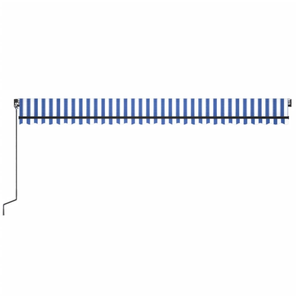 Copertină retractabilă manual, albastru și alb, 600x350 cm