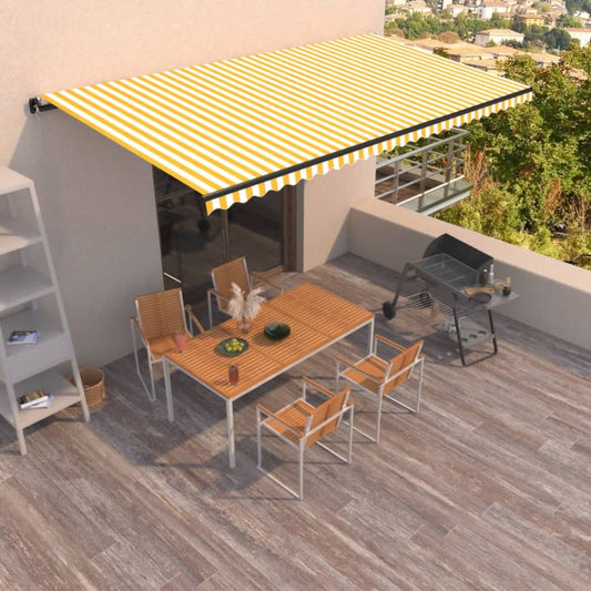 Copertină retractabilă manual, galben și alb, 600x350 cm
