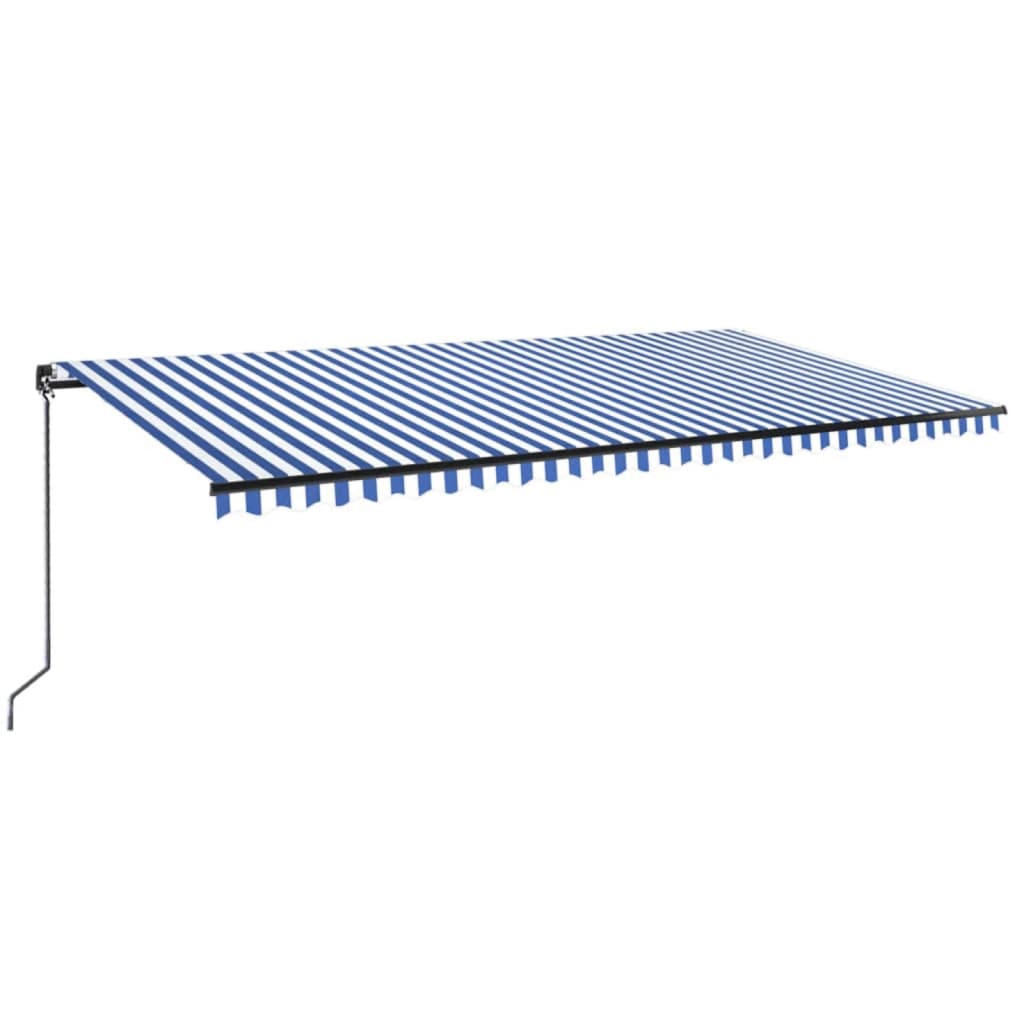 Copertină retractabilă manual, LED, albastru și alb, 600x350 cm