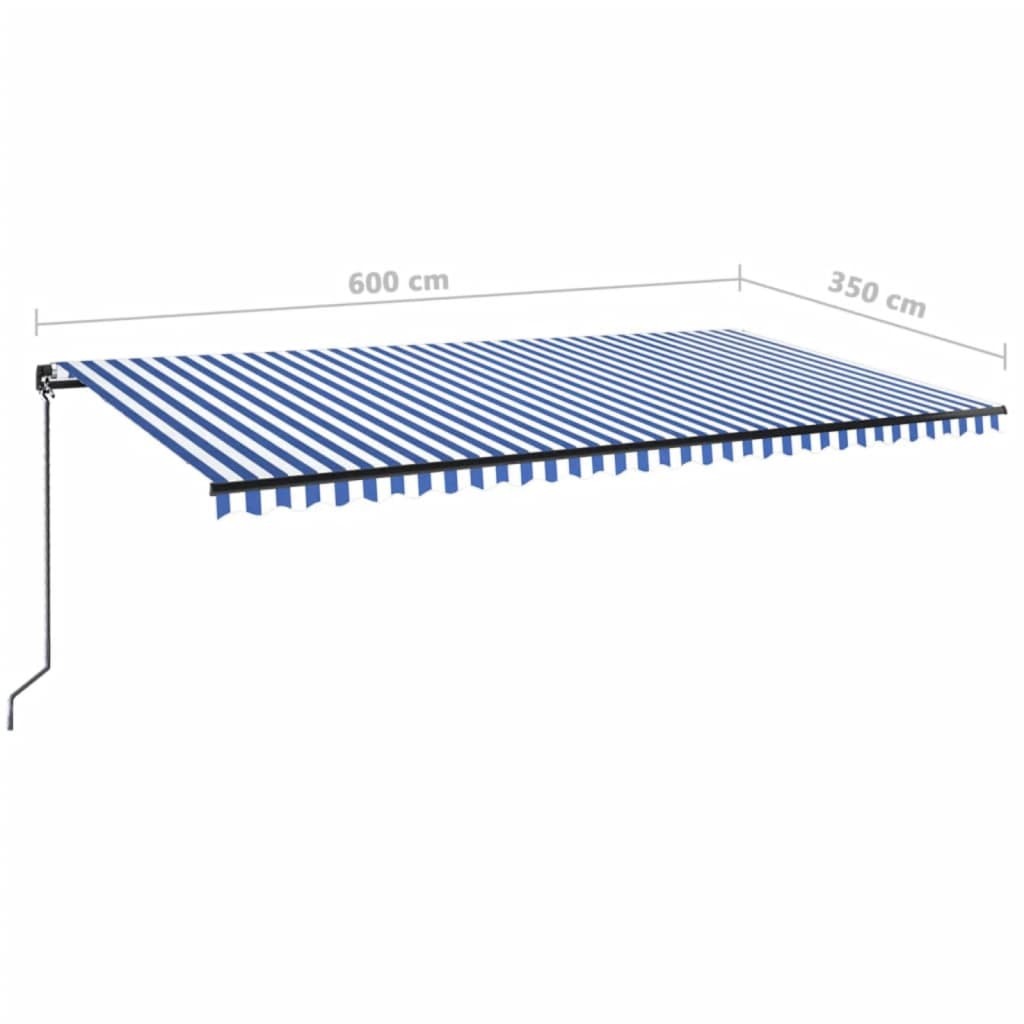 Copertină retractabilă manual, LED, albastru și alb, 600x350 cm