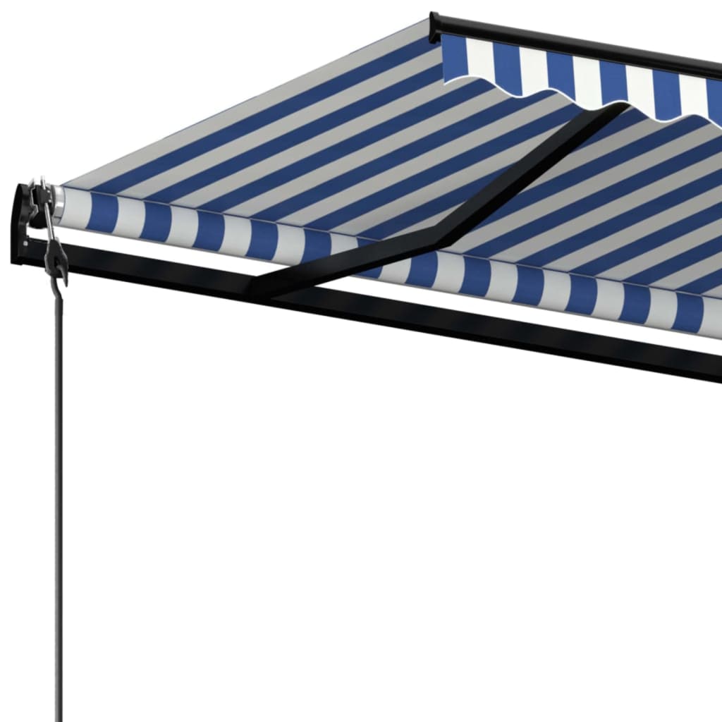 Copertină retractabilă automat, albastru și alb, 600x350