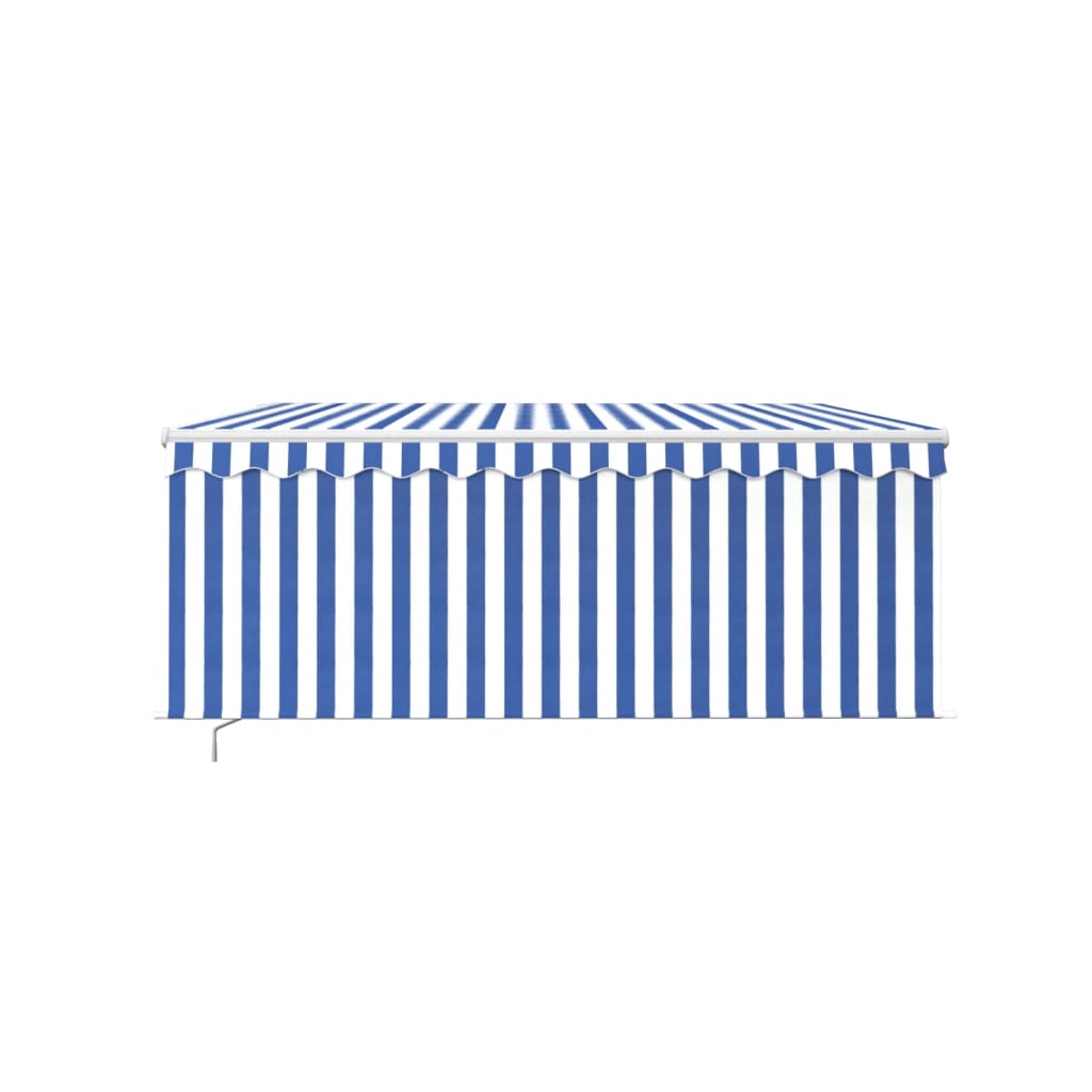 Copertină retractabilă manual cu stor, albastru & alb, 3x2,5 m