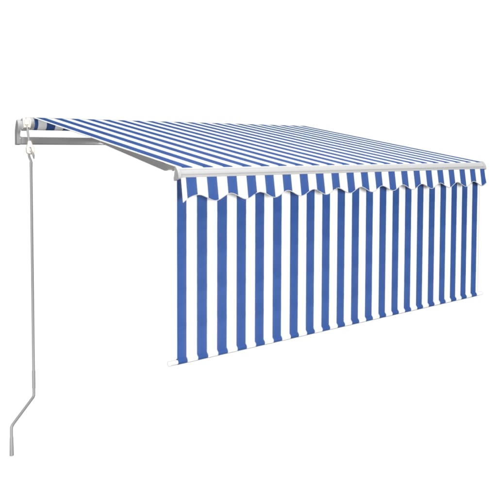 Copertină automată cu stor&LED&senzor vânt albastru&alb 3x2,5 m